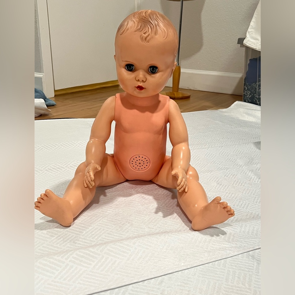 Vintage Sleepy Eyed Drink Wet Baby 24” Doll Molded Hair